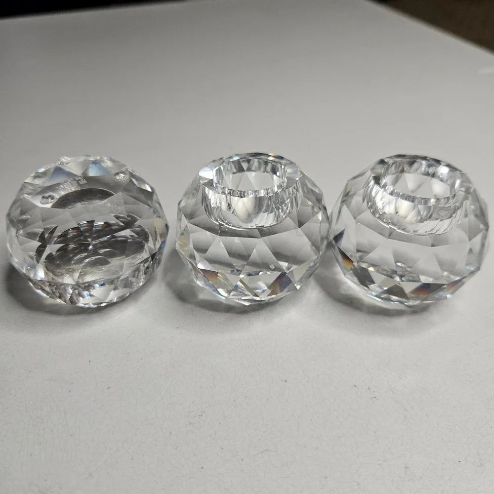 Vtg Swarovski Crystal Faceted‎ Globe Candle Holder Set of 3 Clear Glass Decor
